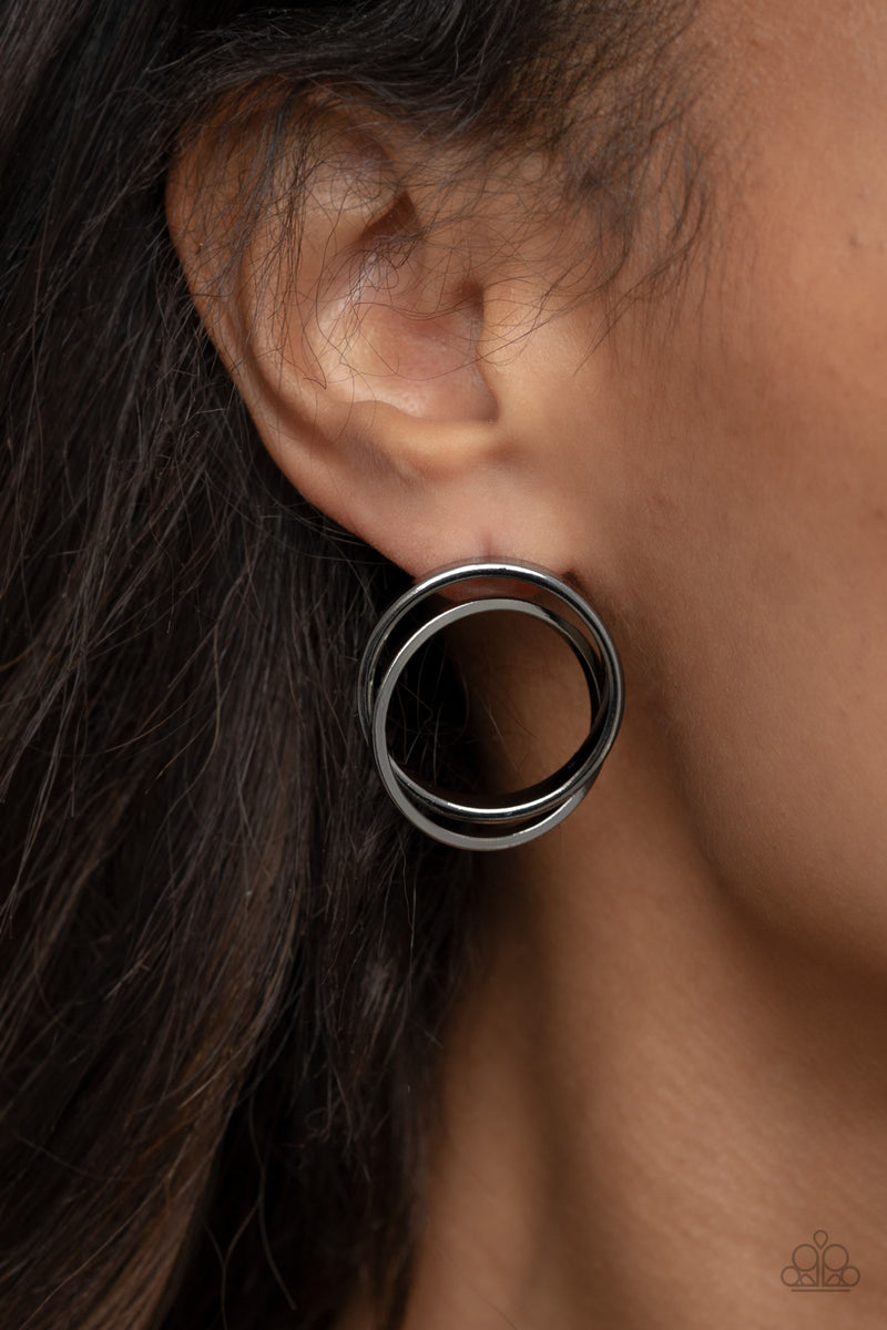 Always In The Loop - Black Post Earrings - Paparazzi Accessories