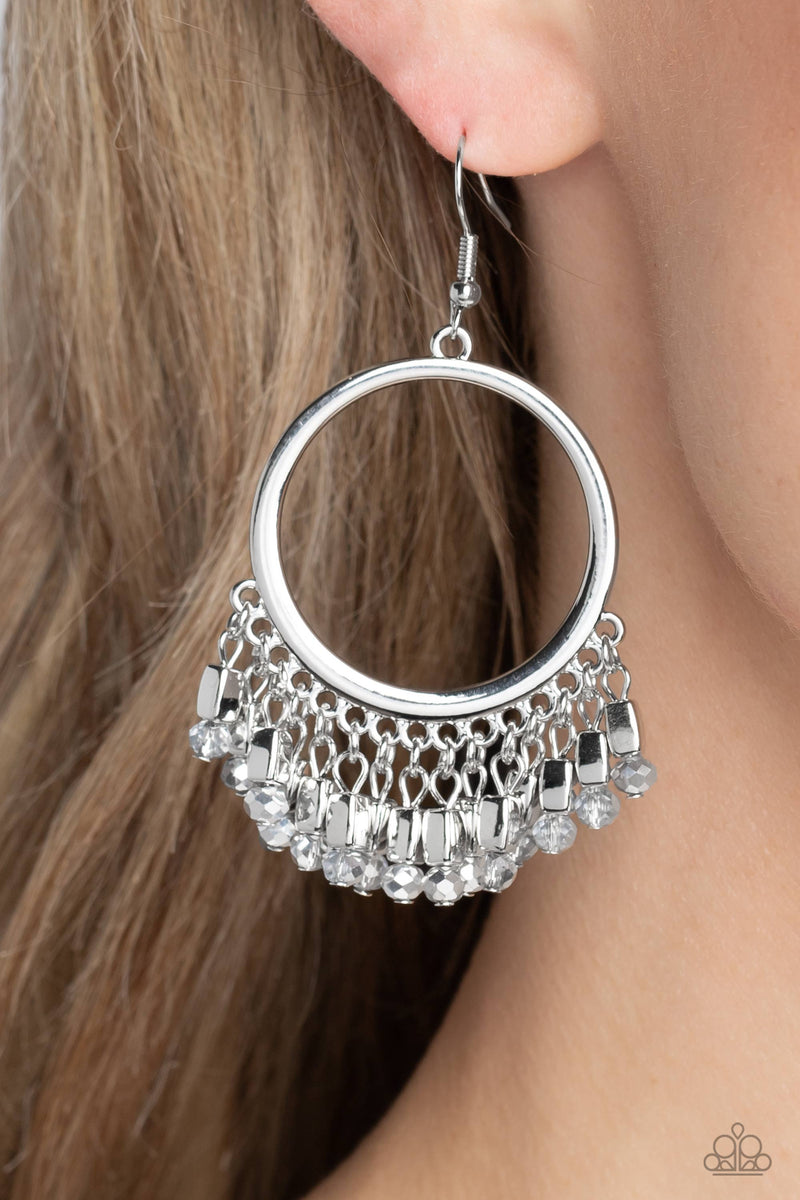 Fringe Fanfare - Silver Earrings - Paparazzi Accessories
