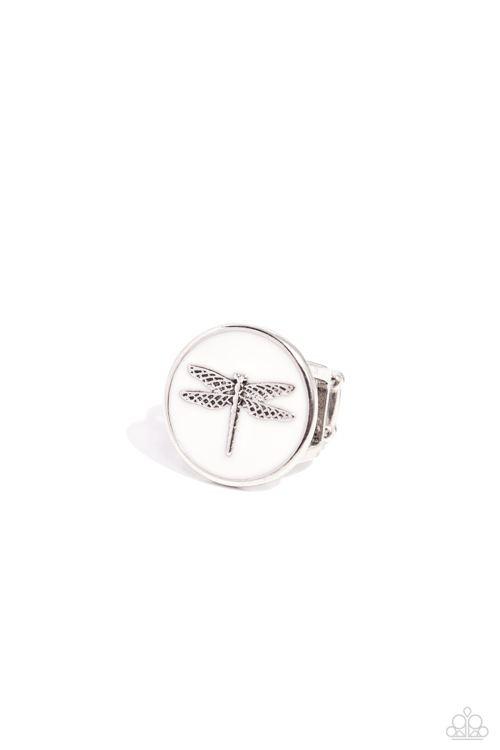 five-dollar-jewelry-debonair-dragonfly-white-ring-paparazzi-accessories