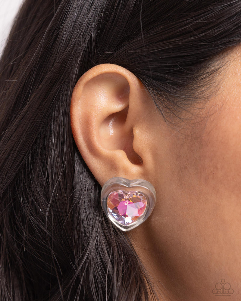 Heart-Pounding Haute - Pink Post Earrings - Paparazzi Accessories