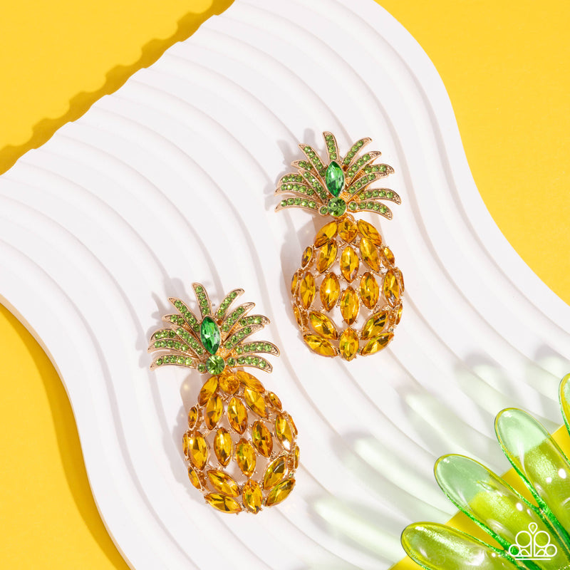 Pineapple Pizzazz - Yellow Post Earrings - Paparazzi Accessories