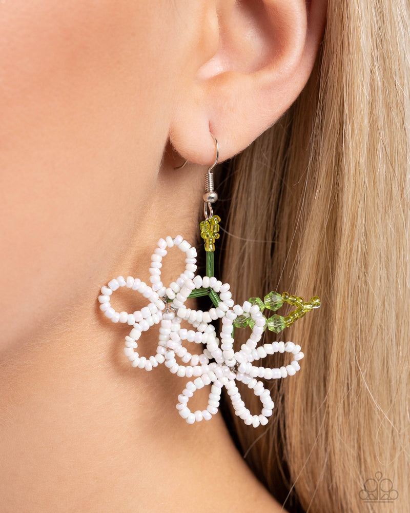 Beaded Blooms - White Earrings - Paparazzi Accessories