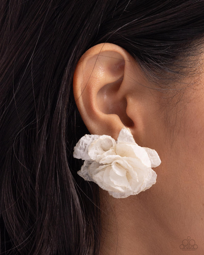 Tulle Twist - White Post Earrings - Paparazzi Accessories