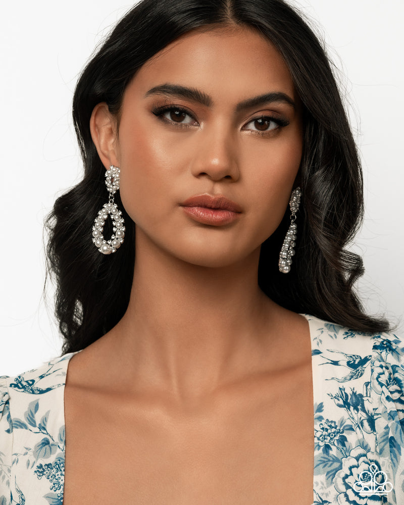 Dapper Debut - White Post Earrings - Paparazzi Accessories