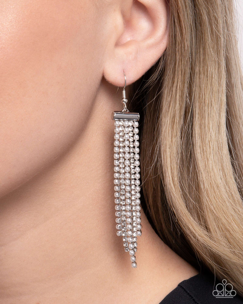 Tapered Team - White Earrings - Paparazzi Accessories