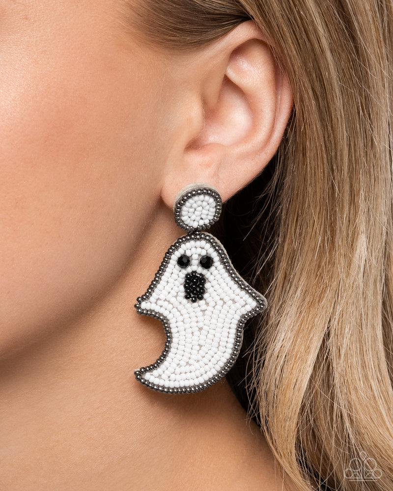 Ghost Story - White Post Earrings - Paparazzi Accessories