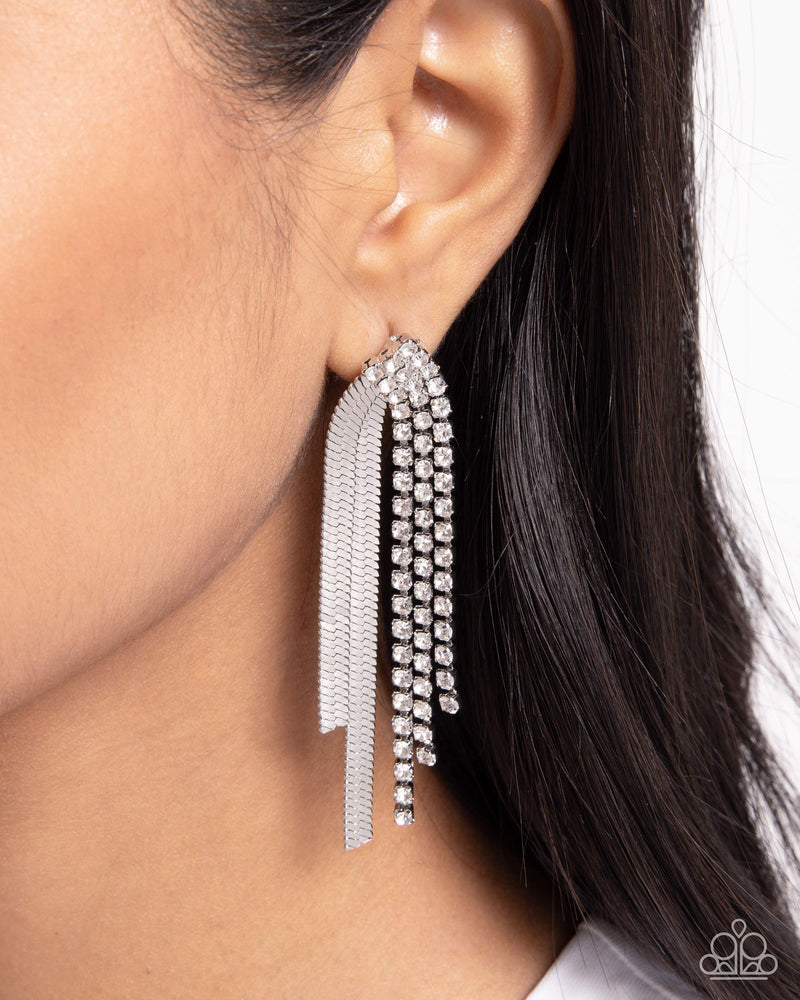 Dramatic Downpour - White Post Earrings - Paparazzi Accessories