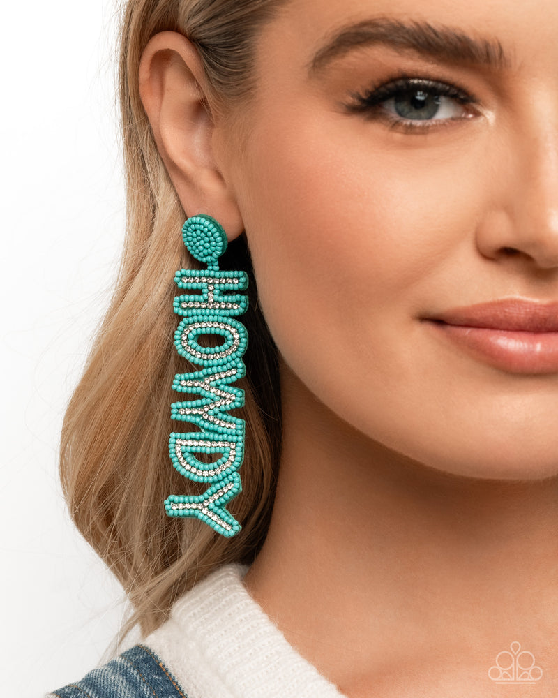 Howdy Headline - Blue Post Earrings - Paparazzi Accessories