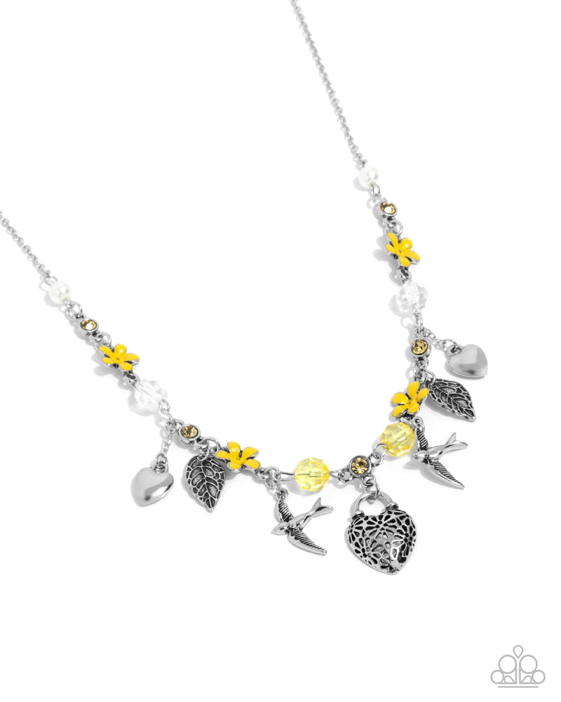 five-dollar-jewelry-flight-of-the-sparrow-yellow-necklace-paparazzi-accessories