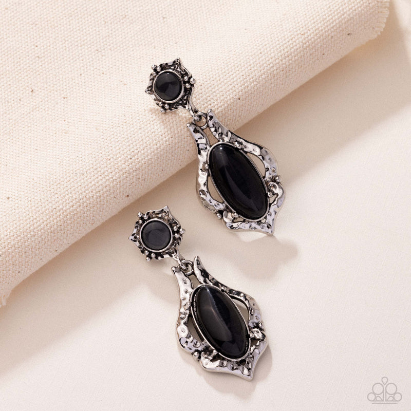High-End Reservation - Black Post Earrings - Paparazzi Accessories