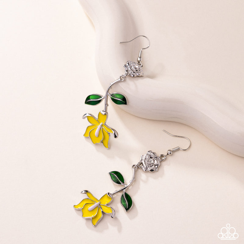 Floral Fractal - Yellow Earrings - Paparazzi Accessories
