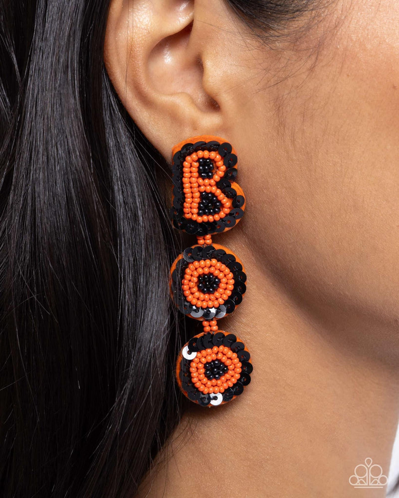 Halloween Bash - Orange BOO Earrings - Paparazzi Accessories