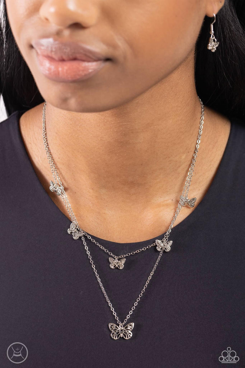 Butterfly Beacon - Silver Necklace - Paparazzi Accessories