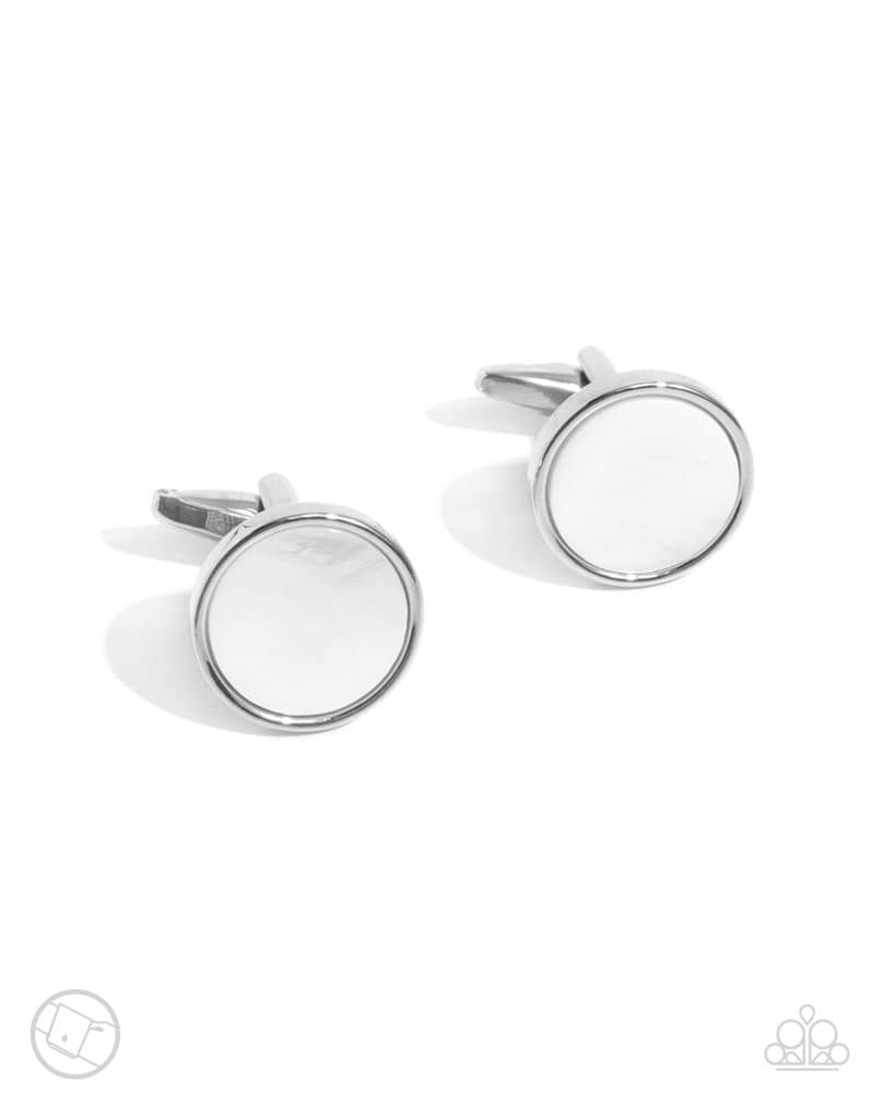 Circular Career - Men's Cuff Links - White - Paparazzi Accessories