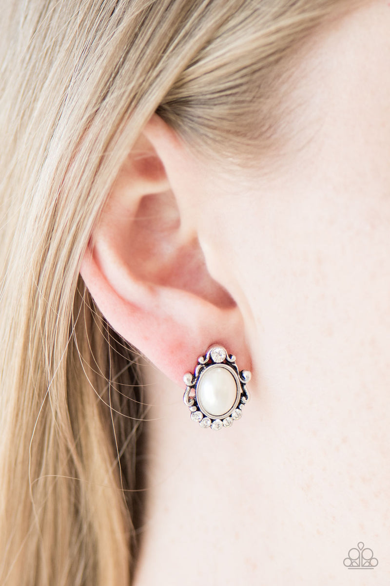 Poshly Princess - White Post Post Earrings - Paparazzi Accessories