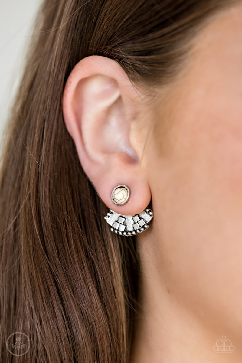 Stylishly Santa Fe - White Post Post Earrings - Paparazzi Accessories