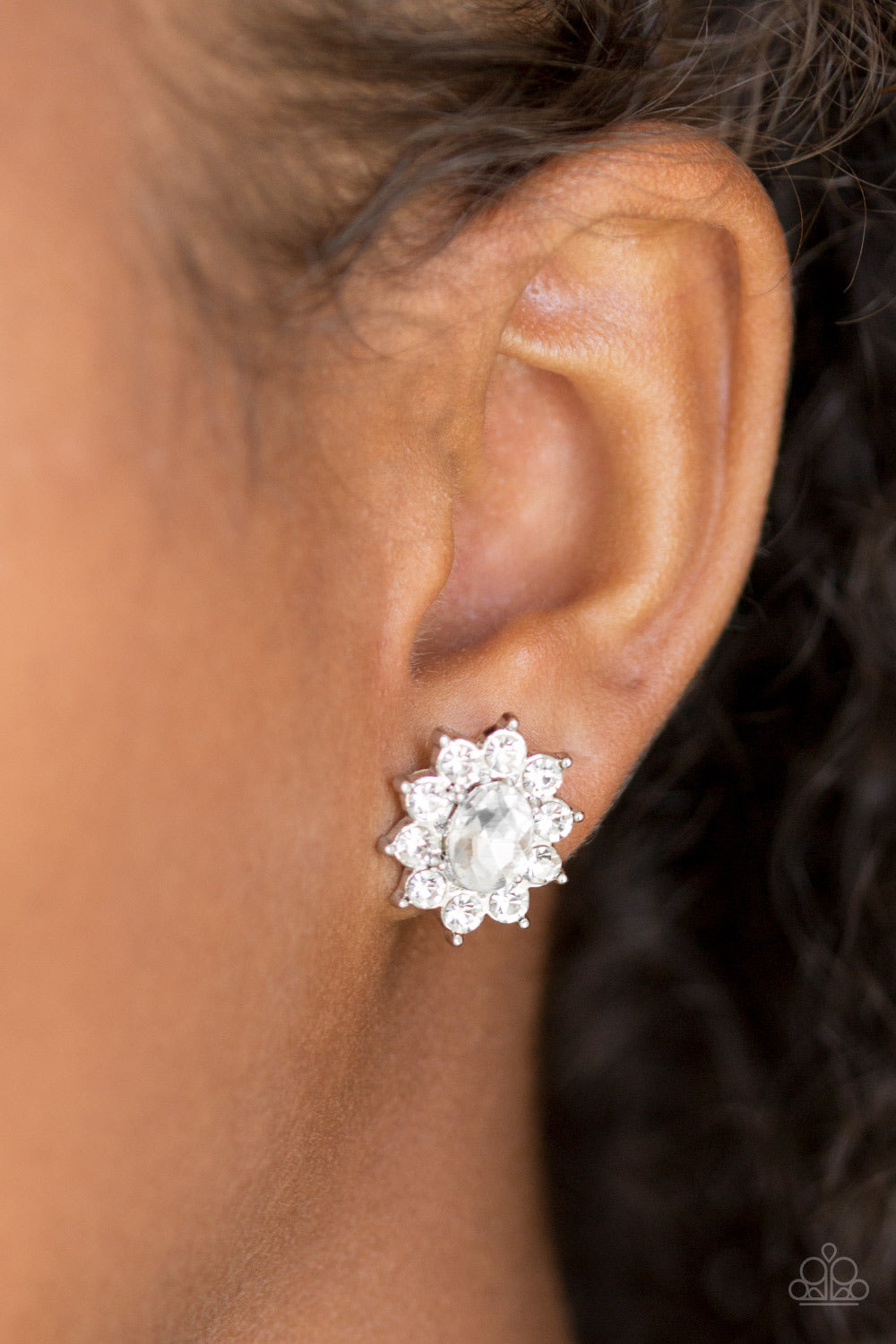 Starry Nights - White Post Earrings - Paparazzi Accessories