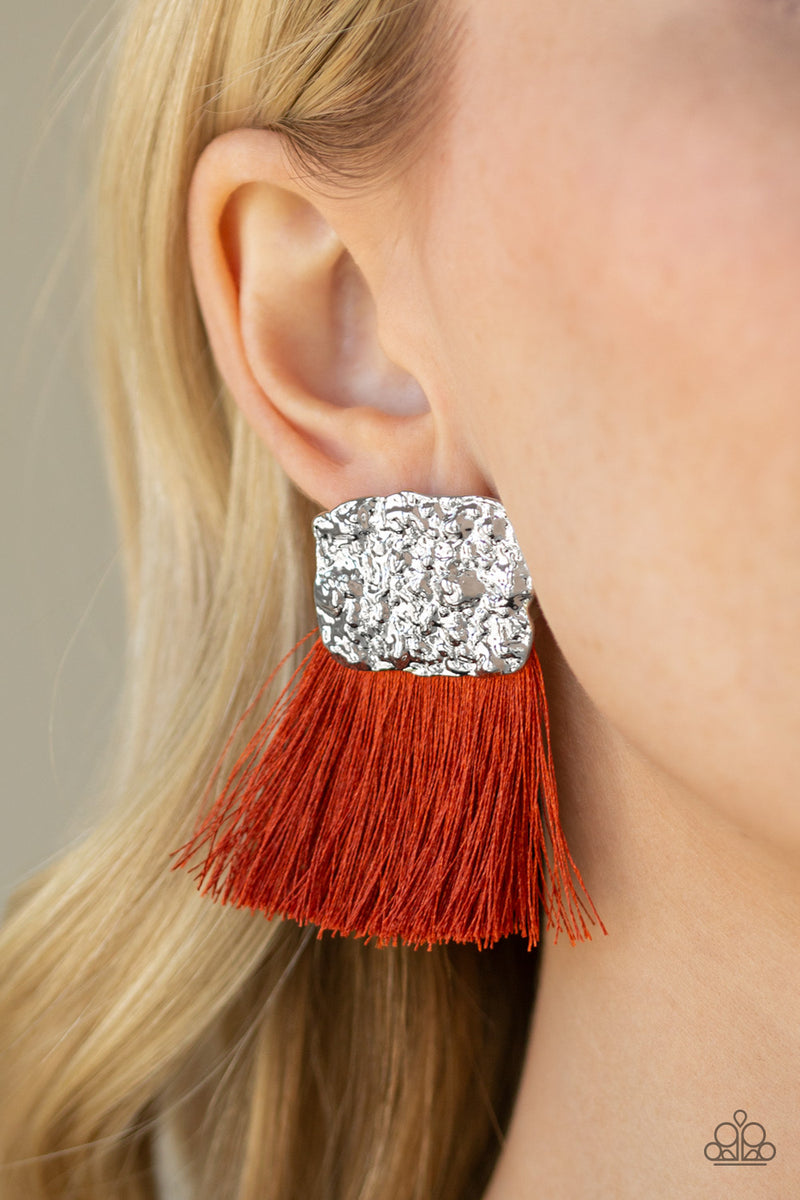Plume Bloom - Orange Post Earrings - Paparazzi Accessories