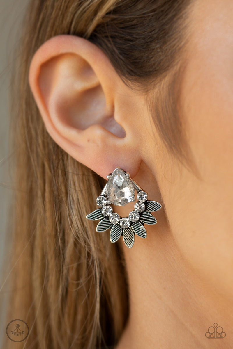 Crystal Canopy - White Post Earrings - Paparazzi Accessories