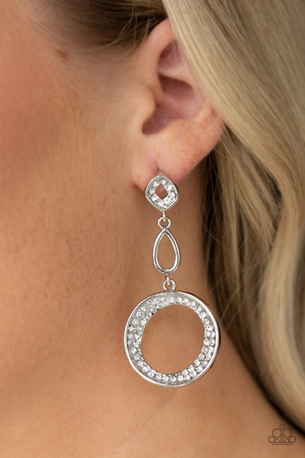On The Glamour Scene - White Post Earrings - Paparazzi Accessories