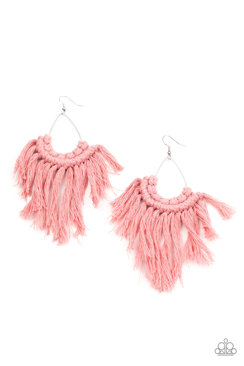 Wanna Piece Of MACRAME? - Pink Earrings - Paparazzi Accessories