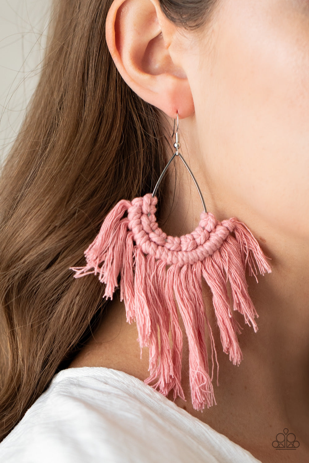 Wanna Piece Of MACRAME? - Pink Earrings - Paparazzi Accessories