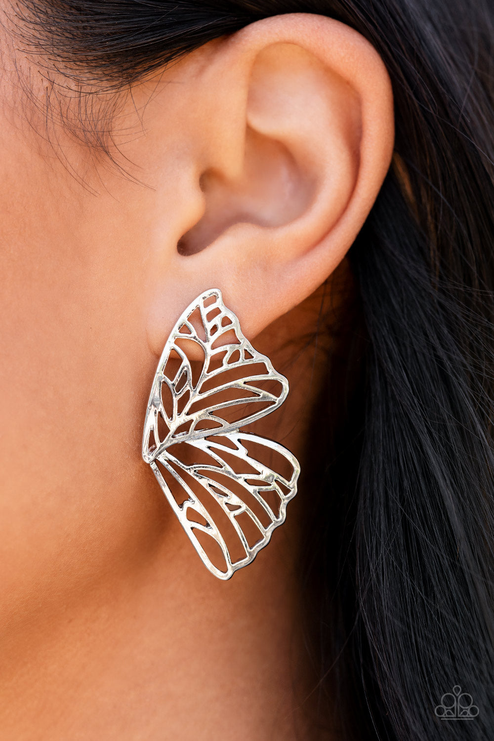 Butterfly Frills - Silver Post Earrings - Paparazzi Accessories
