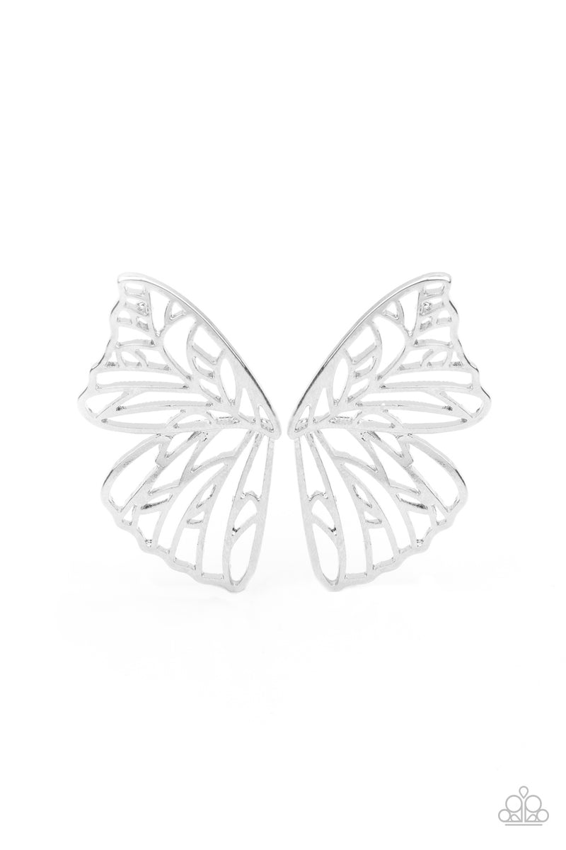 Butterfly Frills - Silver Post Earrings - Paparazzi Accessories