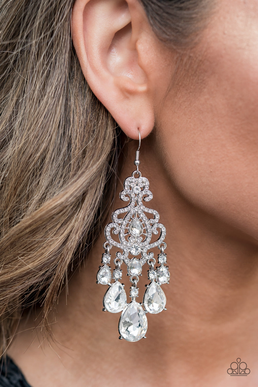 Queen Of All Things Sparkly - White Earrings - Paparazzi Accessories