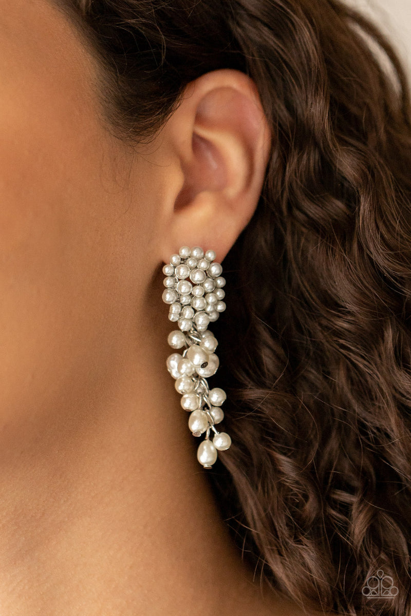 Fabulously Flattering - White Post Earrings - Paparazzi Accessories