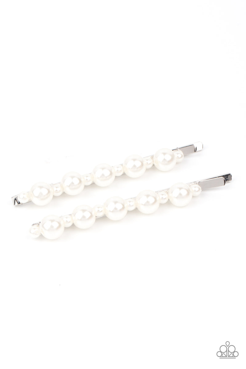 Put A Pin In It - White Hair Clip - Paparazzi Accessories