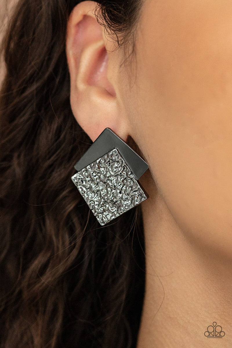 Square With Style - Black Post Earrings - Paparazzi Accessories