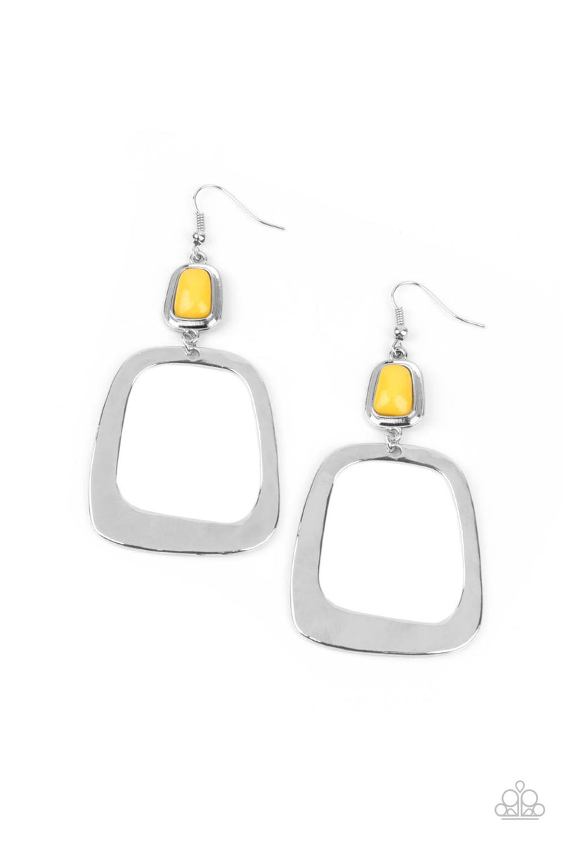 Material Girl Mod - Yellow Earrings - Paparazzi Accessories