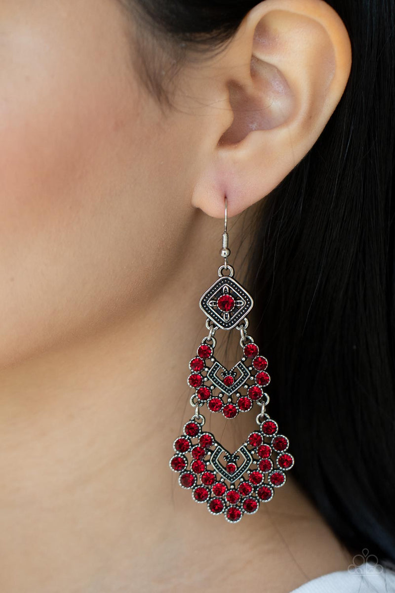 All For The GLAM - Red Earrings - Paparazzi Accessories