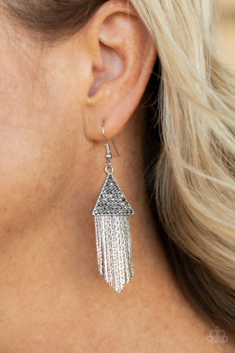 Pyramid SHEEN - Silver Earrings - Paparazzi Accessories