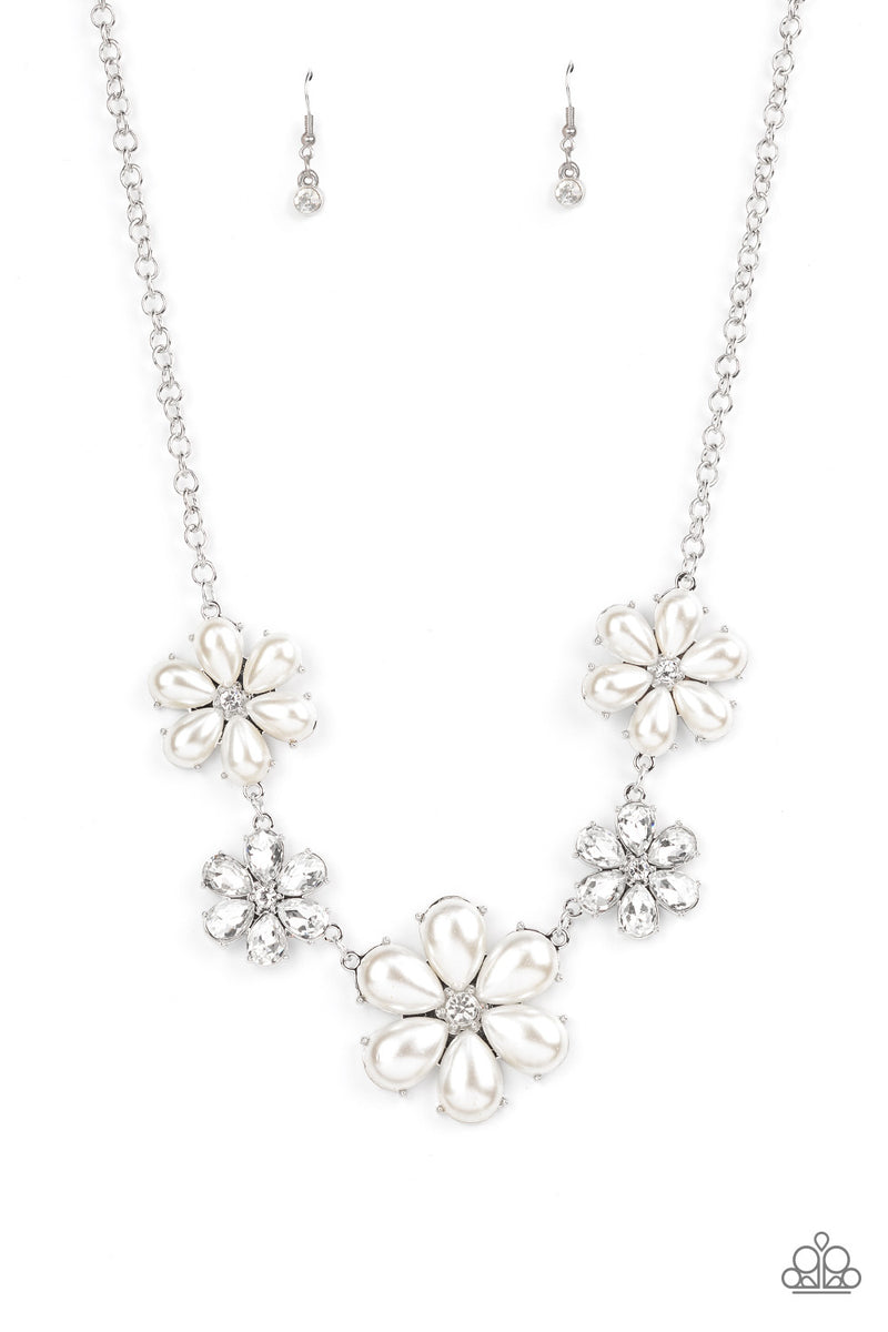 Fiercely Flowering - White Necklace - Paparazzi Accessories