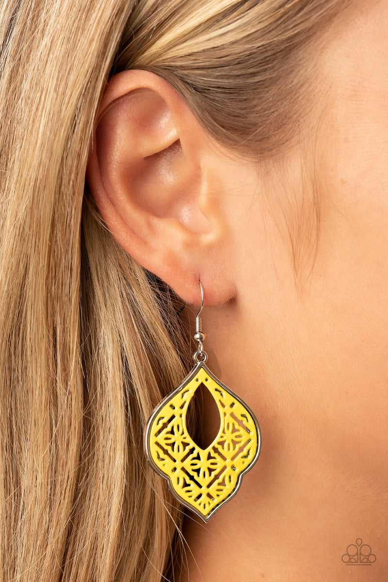 Thessaly Terrace - Yellow Earrings - Paparazzi Accessories