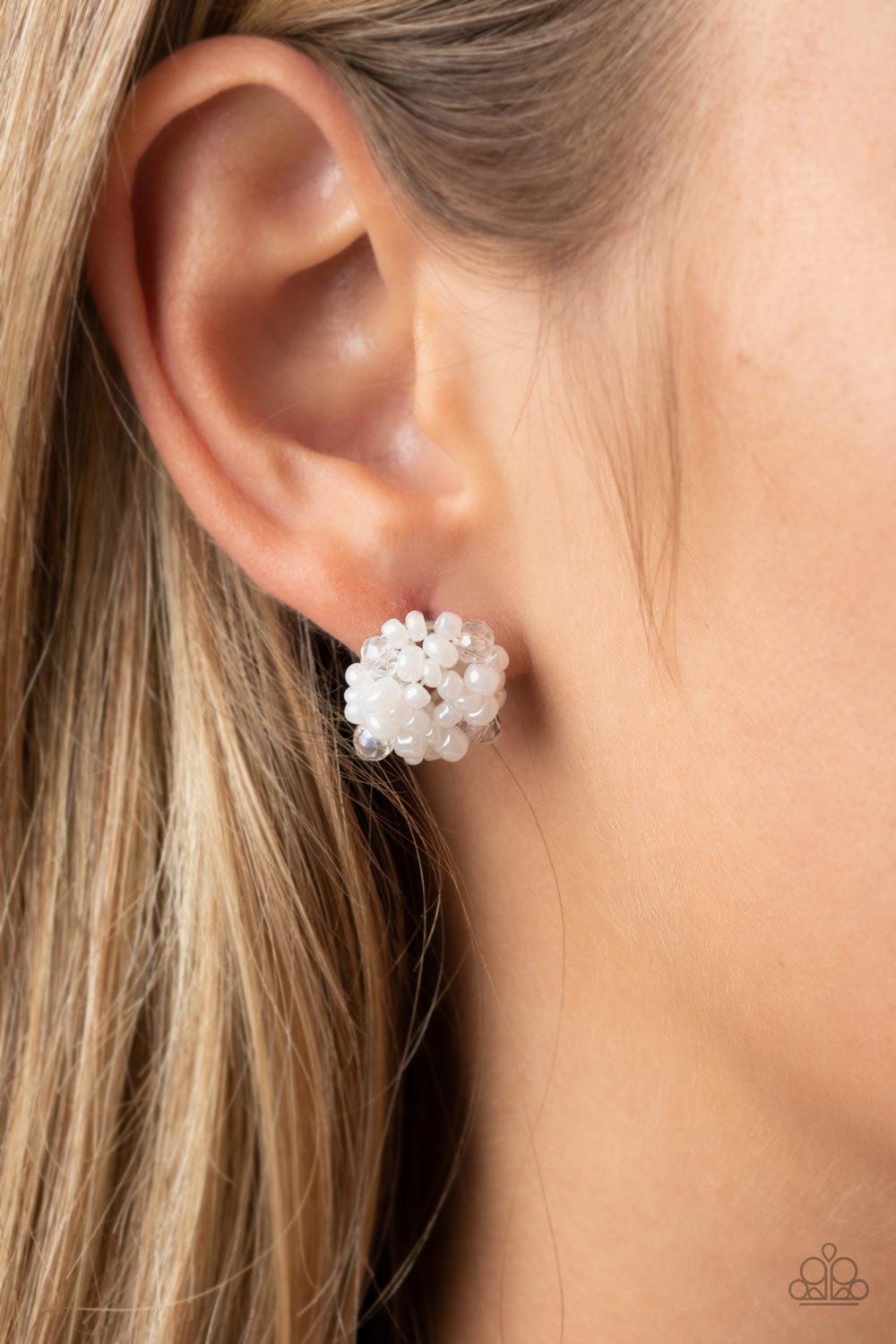Bunches of Bubbly - White Post Earrings - Paparazzi Accessories