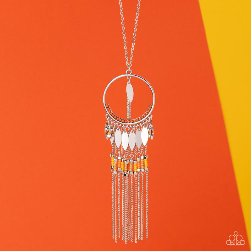 Dancing Dreamcatcher - Orange Necklace - Paparazzi Accessories