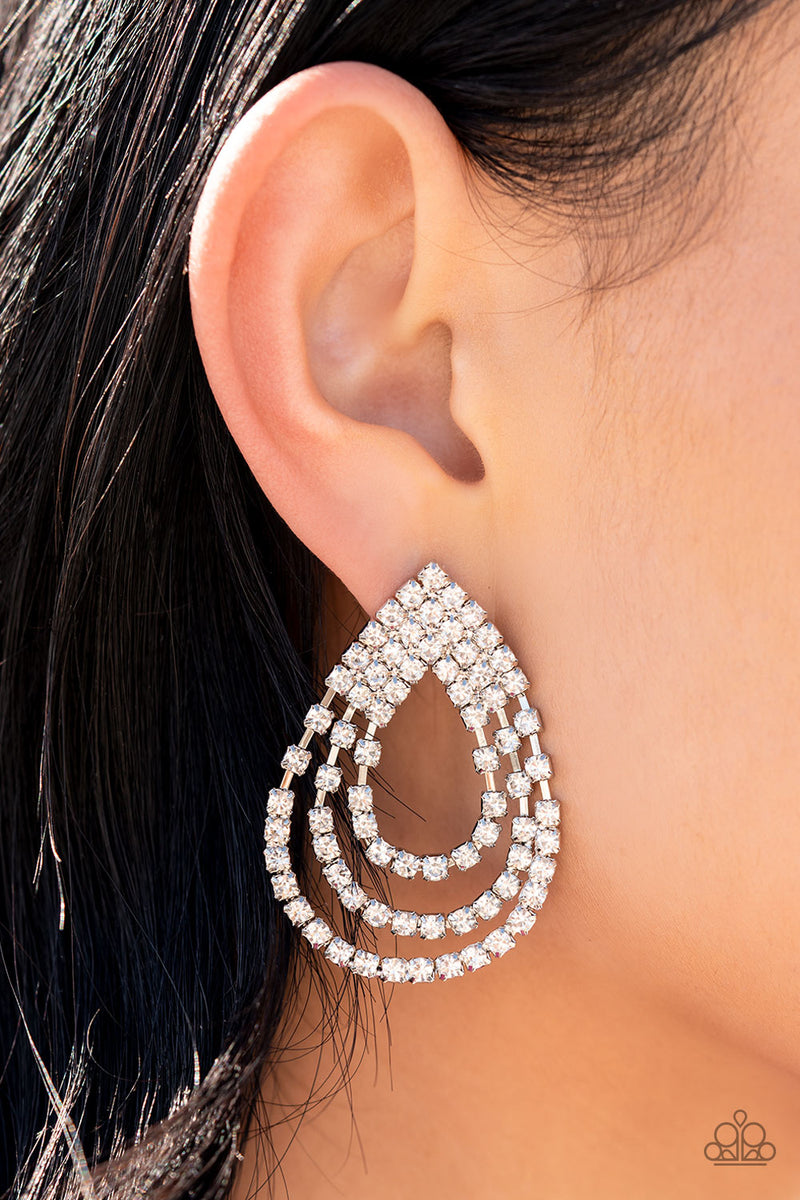 Take a POWER Stance - White Post Earrings - Paparazzi Accessories