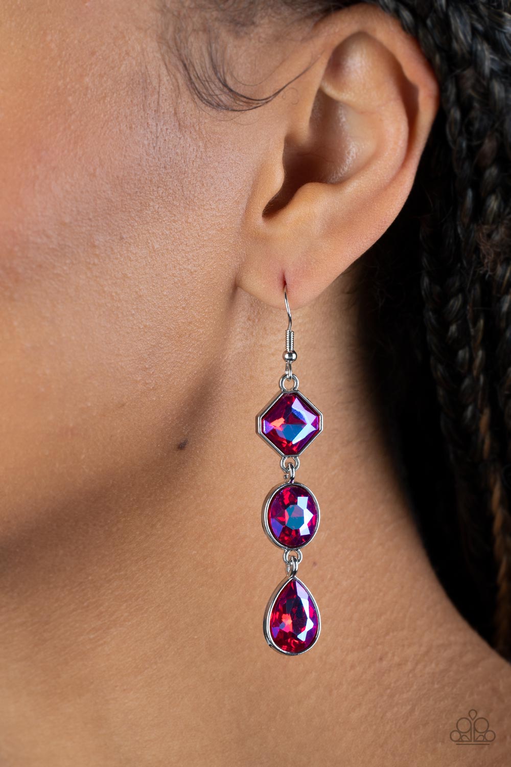 Reflective Rhinestones - Pink Earrings - Paparazzi Accessories