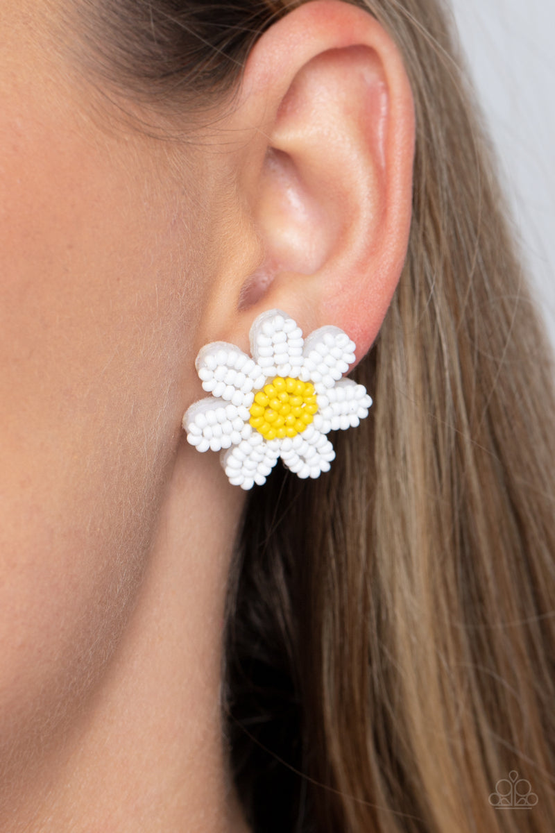 Sensational Seeds - White Post Earrings - Paparazzi Accessories