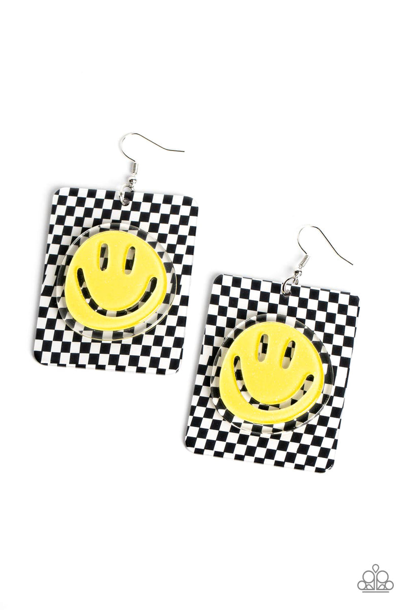 five-dollar-jewelry-cheeky-checkerboard-yellow-earrings-paparazzi-accessories