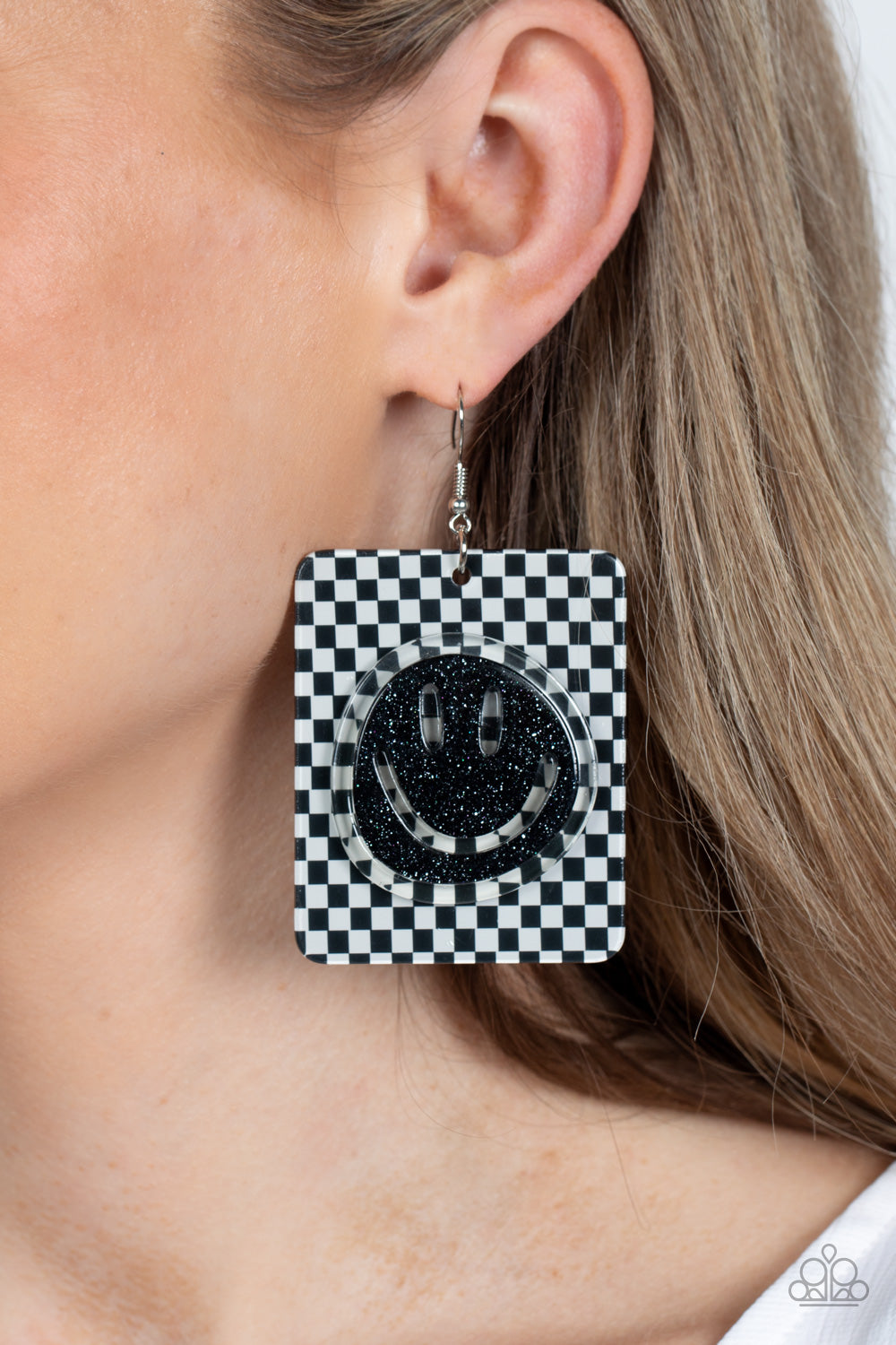 Cheeky Checkerboard - Black Earrings - Paparazzi Accessories