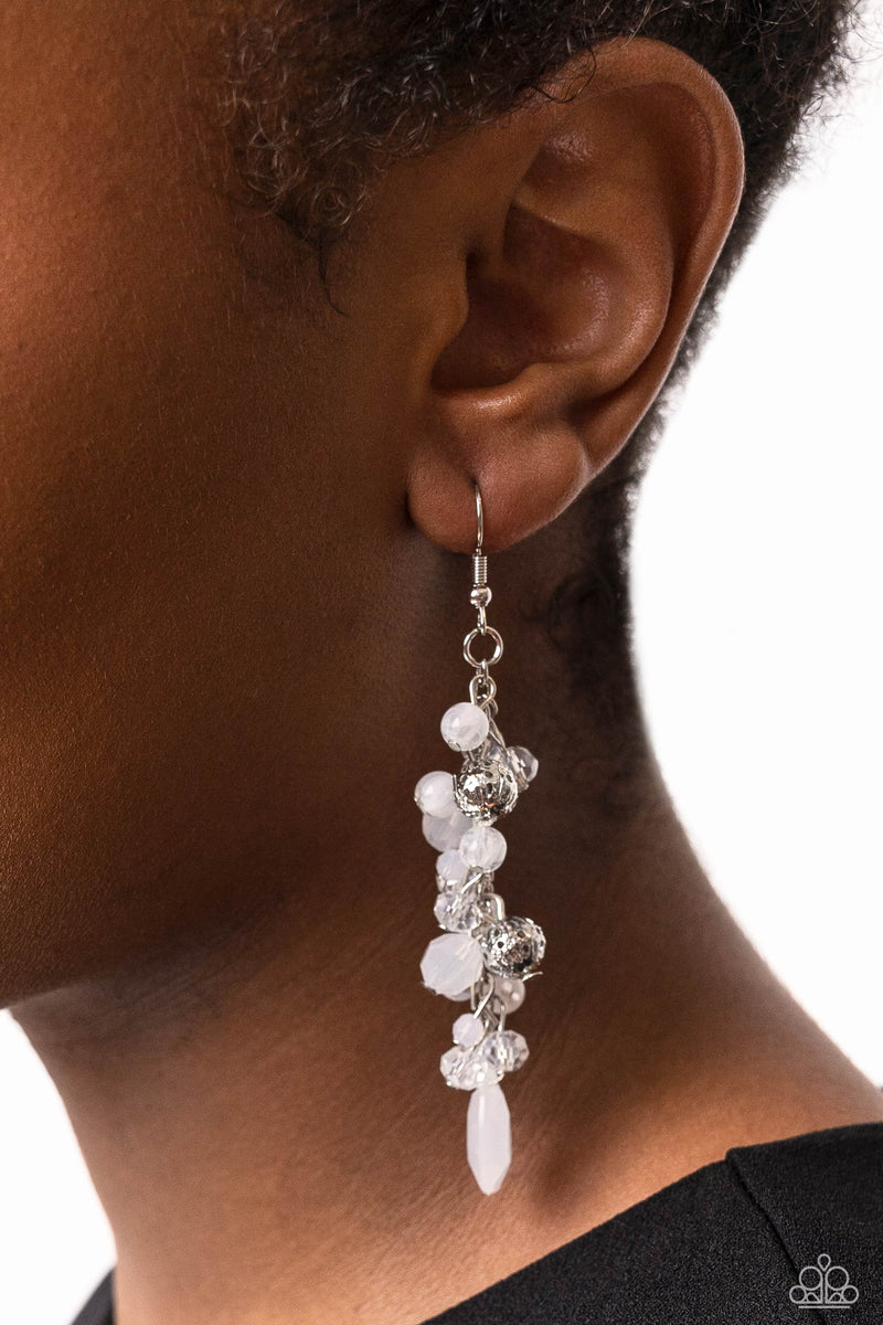 Cheeky Cascade - White Earrings - Paparazzi Accessories