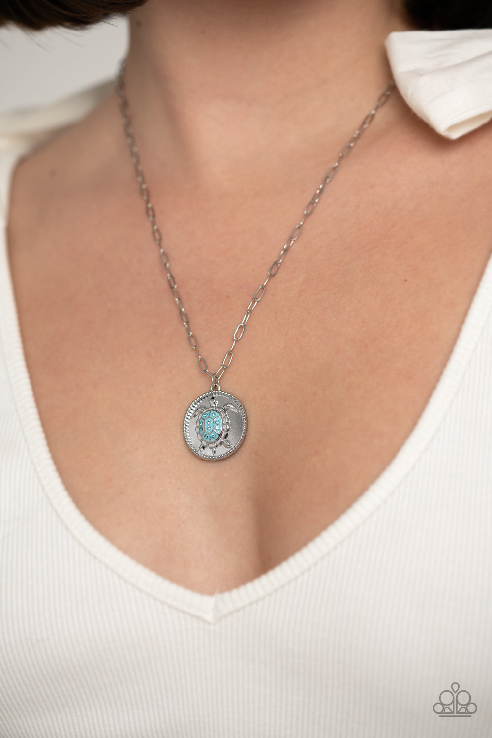 Sea Turtle Shimmer - Blue Necklace - Paparazzi Accessories