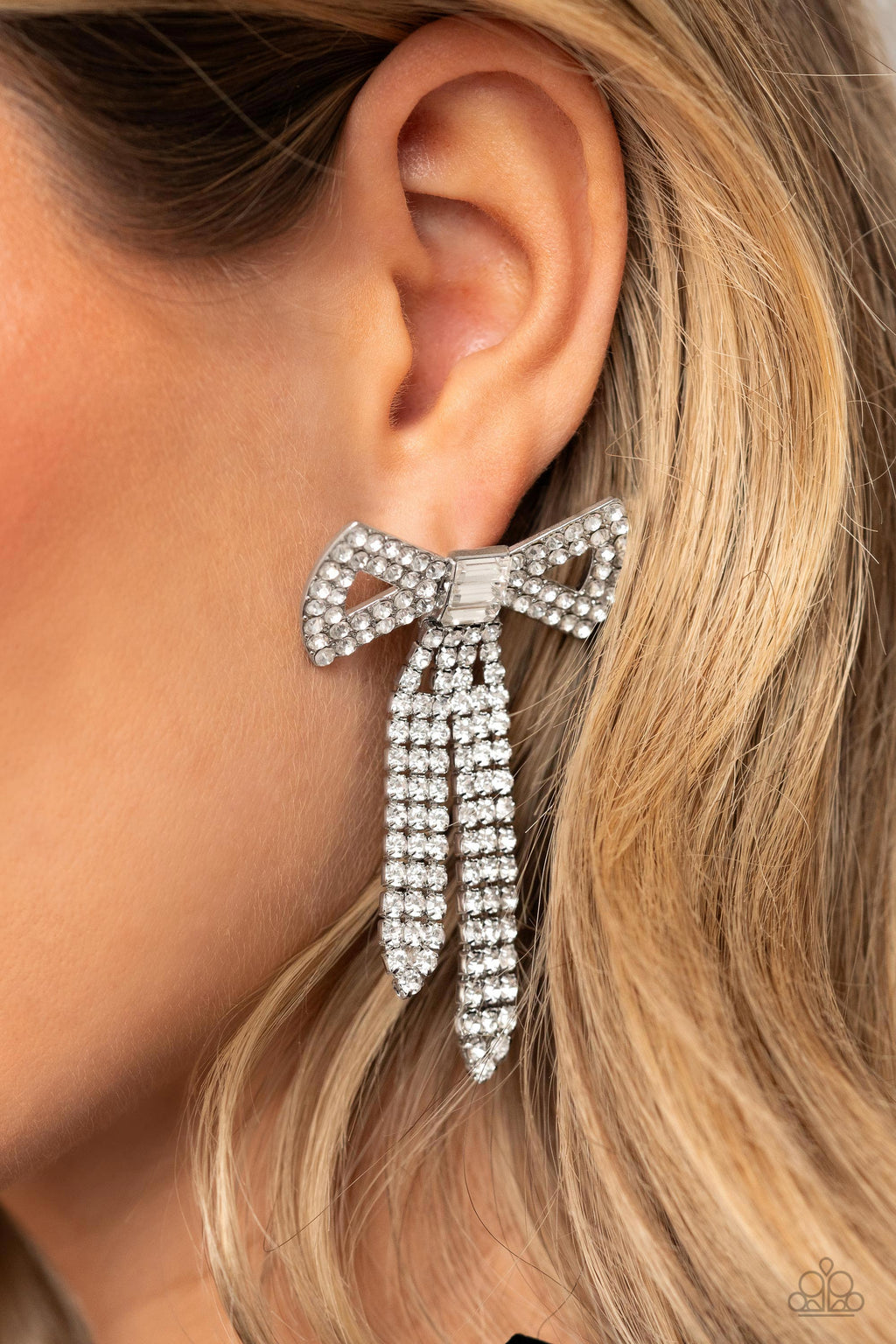 Just BOW With It - White Post Earrings - Paparazzi Accessories