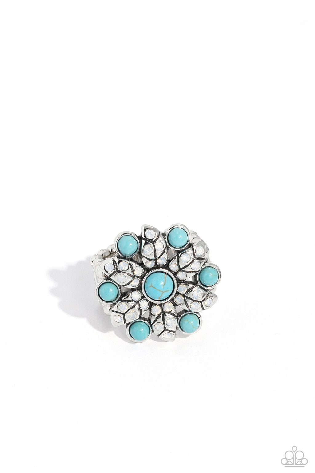five-dollar-jewelry-flower-of-life-blue-ring-paparazzi-accessories