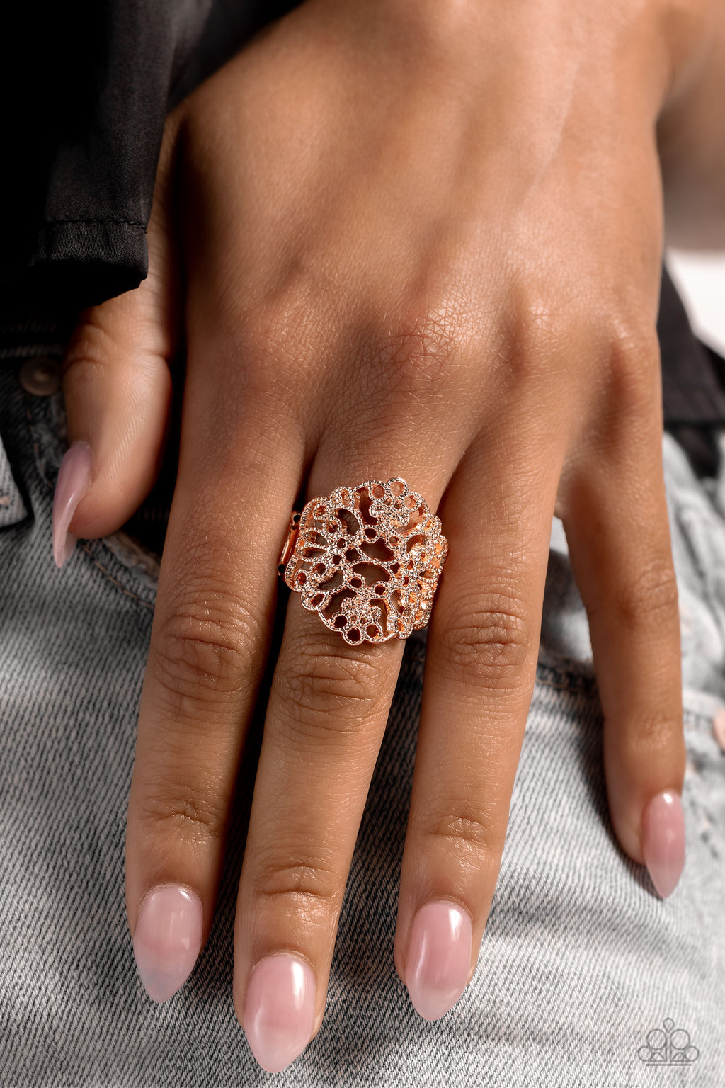 Glistening Gentry - Rose Gold Ring - Paparazzi Accessories