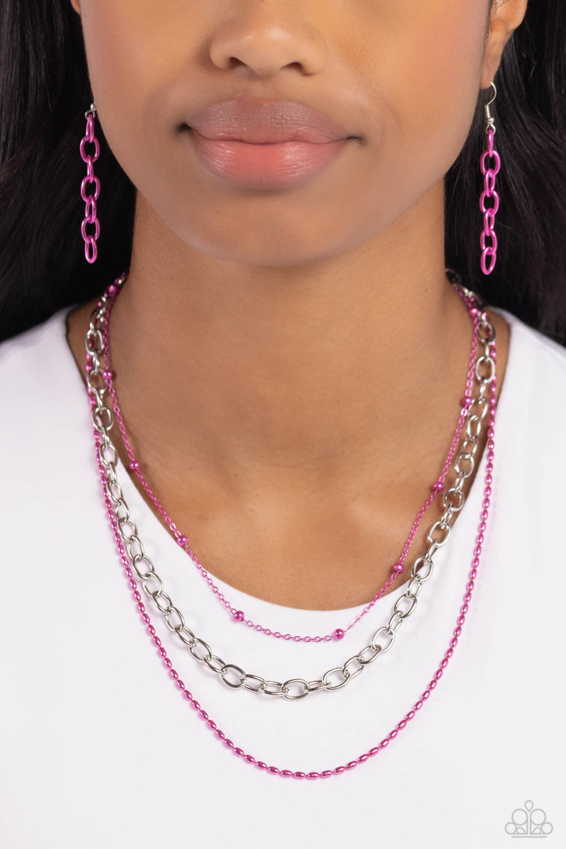 Mardi Gras Mayhem - Pink Necklace - Paparazzi Accessories